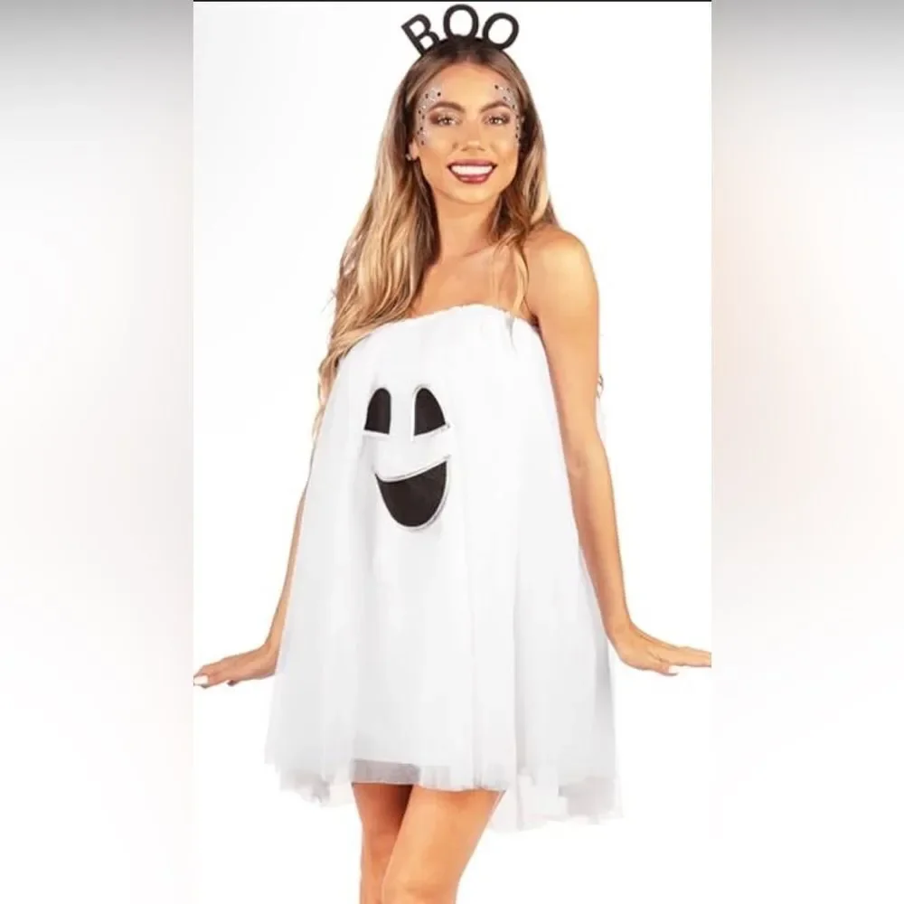 Tipsy Elves Ghost 👻 Costume Dress Skirt M white black
